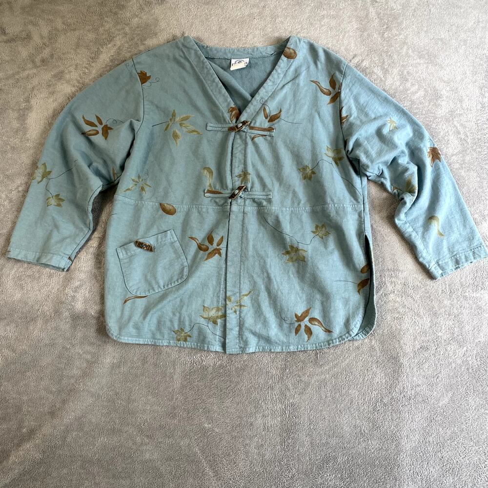 Mill Valley Blue Tunic Sweater Womens L Boho Cottagecore Fall 100% Cotton‎